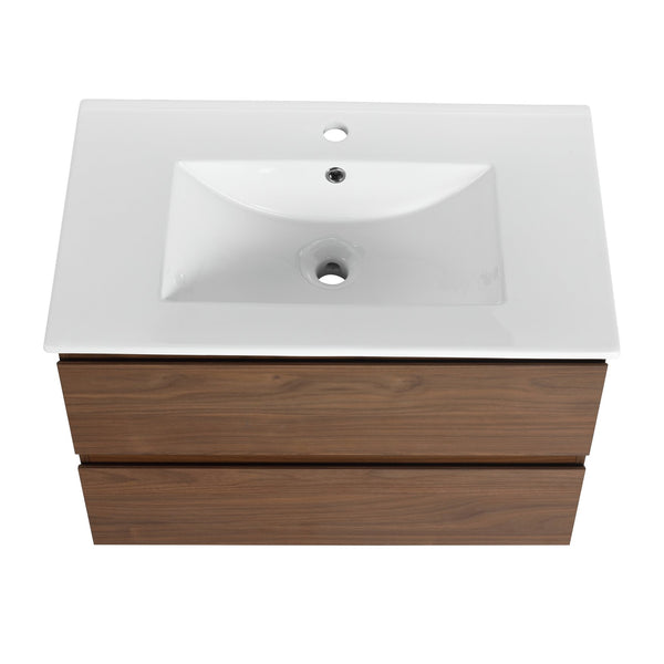 English Elm 30" Wall-Mounted Bathroom Vanity With Ceramic Sink, Soft-Close Drawers, Eco-Friendly Design & Style W999S00165