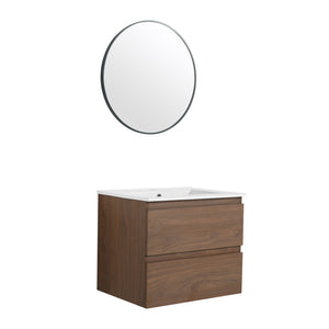 English Elm 24" Wall-Mounted Bathroom Vanity With Ceramic Sink, Soft-Close Drawers, Perfect For Small Spaces W999S00164