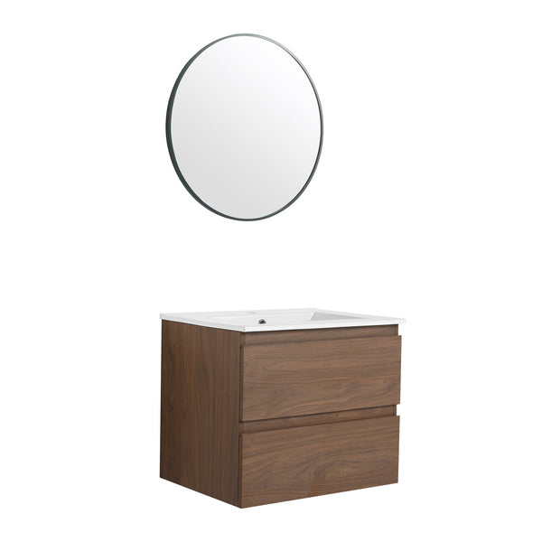 English Elm 24" Wall-Mounted Bathroom Vanity With Ceramic Sink, Soft-Close Drawers, Perfect For Small Spaces W999S00164