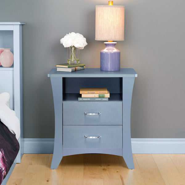 English Elm Grey Nightstand with 2 Drawers, Open Shelf, Smooth Metal Glides, Safety Stops, Elegant Grey Finish B062P181339