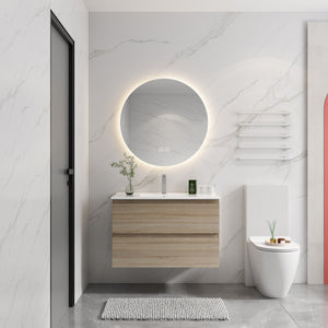 English Elm 36" Wall-Mounted Bathroom Vanity With Ceramic Sink & 2 Soft-Close Drawers For Modern Spaces W999S00169