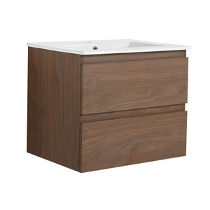 English Elm 24" Wall-Mounted Bathroom Vanity With Ceramic Sink, Soft-Close Drawers, Perfect For Small Spaces W999S00164