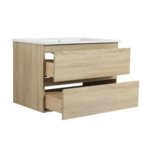 English Elm 30" Modern Wall-Mounted Bathroom Vanity With Durable Ceramic Sink & Soft-Close Drawers For Style W999S00168
