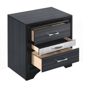 English Elm Black Sleek 3-Drawer Nightstand with Felt-Lined Jewelry Drawer, Modern Black Finish, Chic Bedroom Storage B062P181321