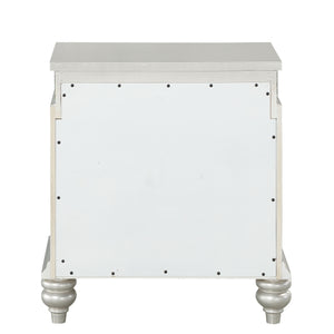 English Elm Platinum Transitional 2-Drawer Nightstand with Felt-Lined Top Drawer, Rhinestone Accents & Safety Stops for Luxury Bedside Storage and Smooth Operation B062P181314
