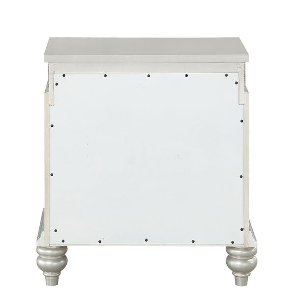 English Elm Platinum Transitional 2-Drawer Nightstand with Felt-Lined Top Drawer, Rhinestone Accents & Safety Stops for Luxury Bedside Storage and Smooth Operation B062P181314