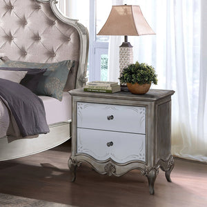 English Elm Antique Champagne Mirrored 2-Drawer Nightstand with Felt-Lined Top Drawer & Soft-Close Safety Stops B062P181316