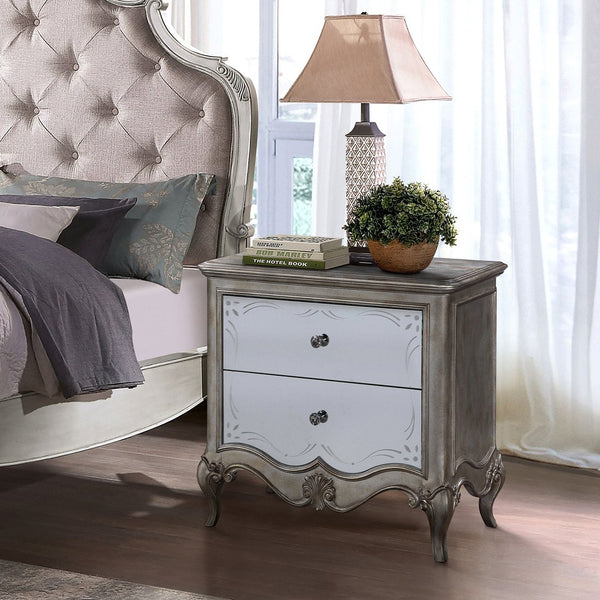 English Elm Antique Champagne Mirrored 2-Drawer Nightstand with Felt-Lined Top Drawer & Soft-Close Safety Stops B062P181316