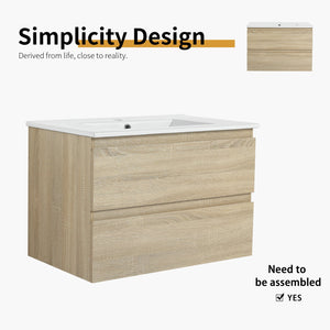 English Elm 30" Modern Wall-Mounted Bathroom Vanity With Durable Ceramic Sink & Soft-Close Drawers For Style W999S00168