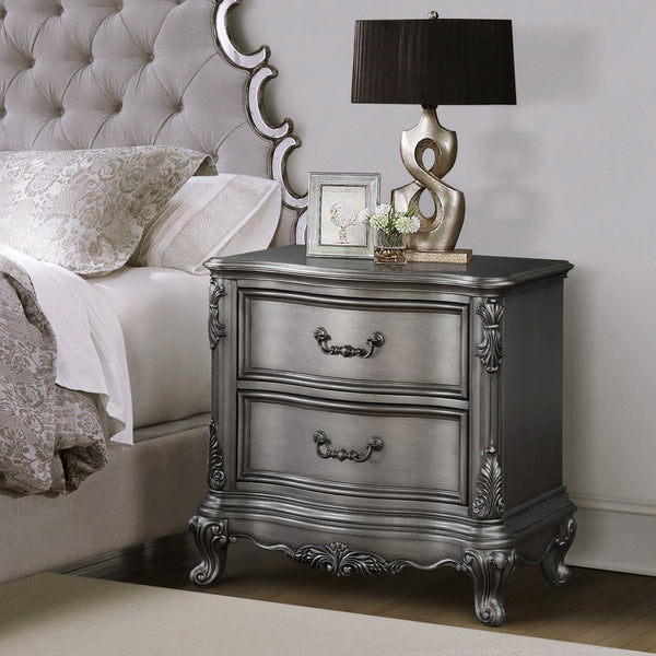 English Elm Antique Platinum 2-Drawer Nightstand with Felt-Lined Drawers, Dovetail Craftsmanship & Safety Stop B062P181341