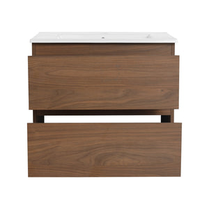 English Elm 24" Wall-Mounted Bathroom Vanity With Ceramic Sink, Soft-Close Drawers, Perfect For Small Spaces W999S00164