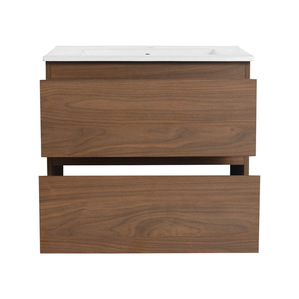 English Elm 24" Wall-Mounted Bathroom Vanity With Ceramic Sink, Soft-Close Drawers, Perfect For Small Spaces W999S00164