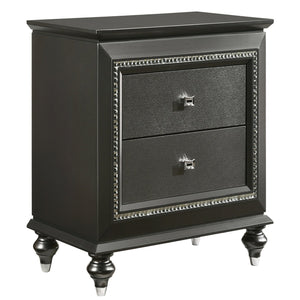 English Elm Metallic Grey Nightstand with Crystal Trim, 2 Spacious Drawers, Safety Stops, Glam Transitional Style B062P181327