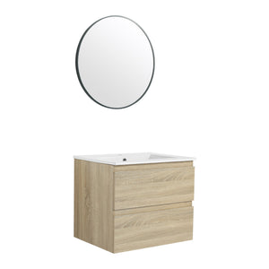 English Elm 24" Modern Wall-Mounted Bathroom Vanity With Ceramic Sink & Soft-Close Drawers For Compact Spaces W999S00167