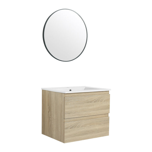 English Elm 24" Modern Wall-Mounted Bathroom Vanity With Ceramic Sink & Soft-Close Drawers For Compact Spaces W999S00167