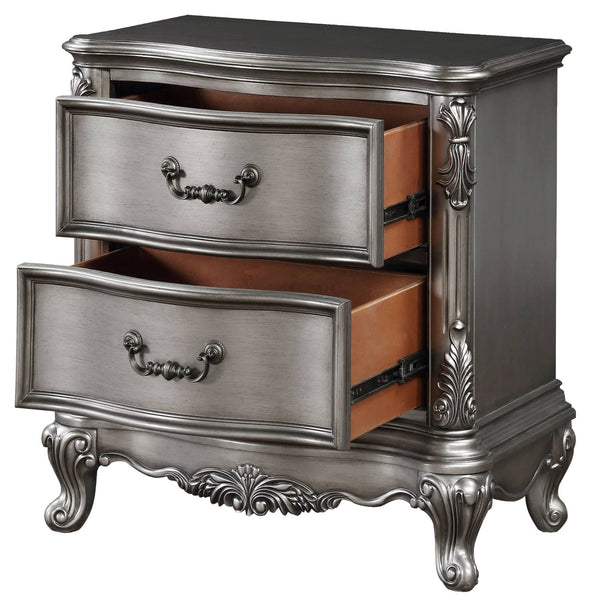 English Elm Antique Platinum 2-Drawer Nightstand with Felt-Lined Drawers, Dovetail Craftsmanship & Safety Stop B062P181341