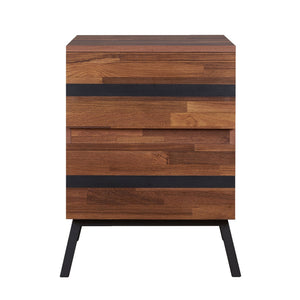 English Elm Walnut Modern 2-Drawer Nightstand with Safety Stop and Manual Close, Versatile Walnut & Sandy Black Finish B062P181337