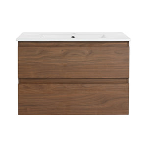 English Elm 30" Wall-Mounted Bathroom Vanity With Ceramic Sink, Soft-Close Drawers, Eco-Friendly Design & Style W999S00165