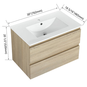 English Elm 30" Modern Wall-Mounted Bathroom Vanity With Durable Ceramic Sink & Soft-Close Drawers For Style W999S00168