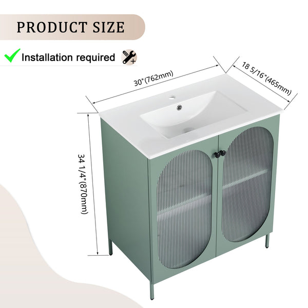 English Elm 30 Inch Freestanding Bathroom Vanity With Stylish Ceramic Sink, Adjustable Storage, And Modern Finish W999S00162