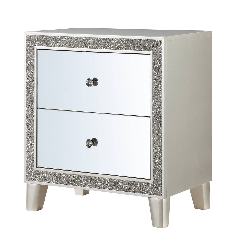 English Elm Champagne Mirrored 2-Drawer Nightstand with Felt-Lined Top Drawer, Glamorous Champagne Finish and Acrylic Accents B062P181340