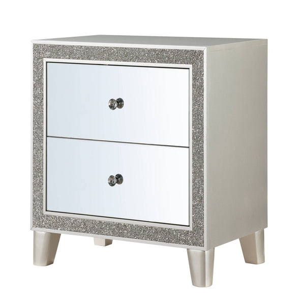 English Elm Champagne Mirrored 2-Drawer Nightstand with Felt-Lined Top Drawer, Glamorous Champagne Finish and Acrylic Accents B062P181340