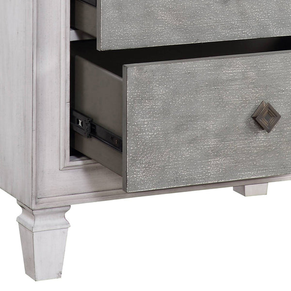 English Elm Rustic 2-Drawer Nightstand in Grey & Weathered White Finish with Felt-Lined Drawer and Safety Stop B062P181343