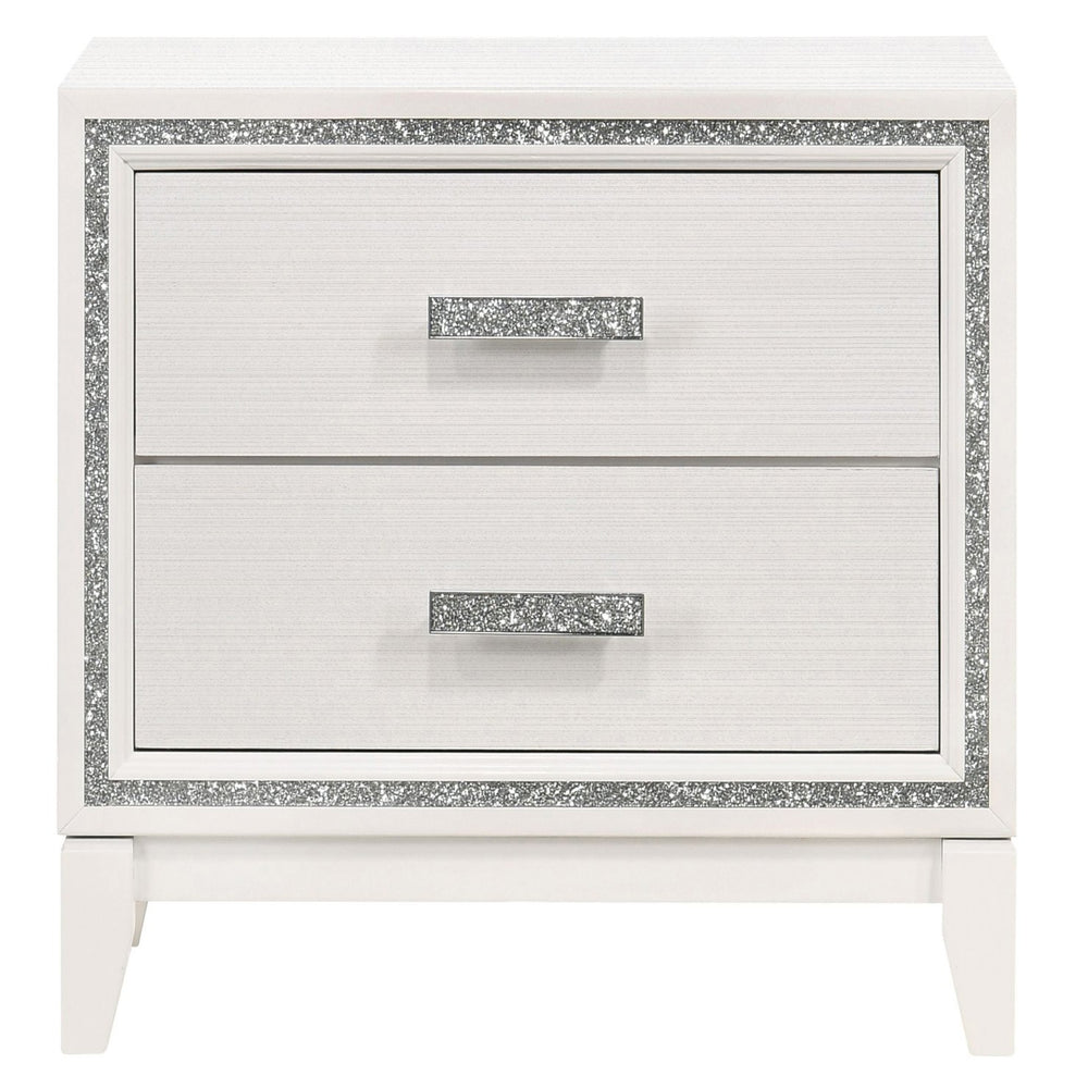 English Elm White 2-drawer Nightstand with Glam Accents, Smooth-Closing Drawers, Spacious Modern Bedroom Storage B062P181334