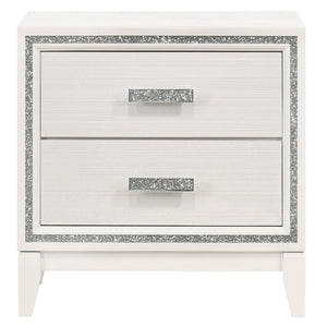 English Elm White 2-drawer Nightstand with Glam Accents, Smooth-Closing Drawers, Spacious Modern Bedroom Storage B062P181334