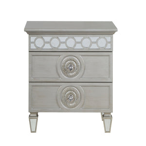 English Elm Silver Glam Mirrored 2-Drawer Nightstand with Elegant Inlay Trim, Spacious Storage & Chic Shine B062P181345