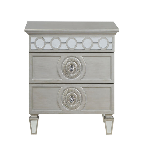 English Elm Silver Glam Mirrored 2-Drawer Nightstand with Elegant Inlay Trim, Spacious Storage & Chic Shine B062P181345