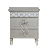 Silver 2-Drawer Nightstand with Mirror Inlay Trim for Glamorous Bedroom Storage