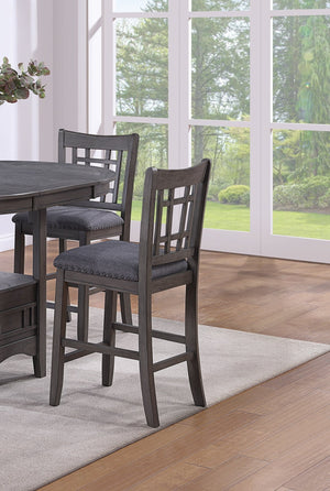 English Elm Contemporary Counter Height 5pc Round Dining Set w/ 18" Leaf & Storage Shelf, Gray Solid Wood Seats B011S00886