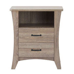English Elm Rustic Nightstand with 2 Drawers & Open Shelf, Smooth Metal Glides, Safety Stops, Manual Close — Durable Rustic Natural Design B062P181338