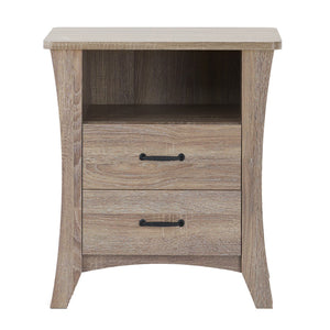 English Elm Rustic Natural Nightstand With 2 Drawers and Open Shelving