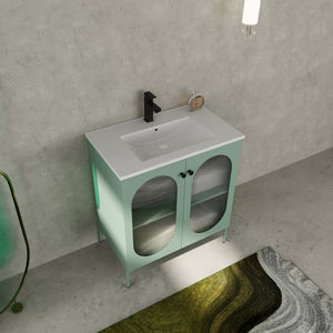 English Elm 30 Inch Freestanding Bathroom Vanity With Stylish Ceramic Sink, Adjustable Storage, And Modern Finish W999S00162