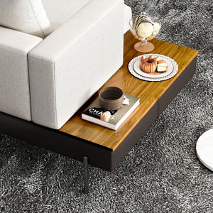 English Elm Luxury Cotton Upholstered Four-Seat Sofa with Interchangeable Left/Right Arm Shelves, Off-White Upholstery and Metal Legs W1793S00035