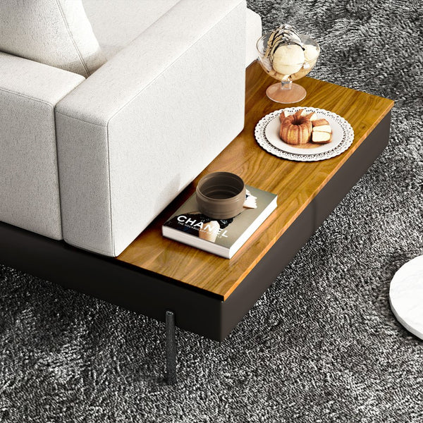 English Elm Luxury Cotton Upholstered Four-Seat Sofa with Interchangeable Left/Right Arm Shelves, Off-White Upholstery and Metal Legs W1793S00035