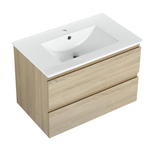 English Elm 30" Modern Wall-Mounted Bathroom Vanity With Durable Ceramic Sink & Soft-Close Drawers For Style W999S00168