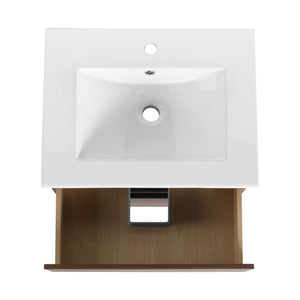 English Elm 24" Wall-Mounted Bathroom Vanity With Ceramic Sink, Soft-Close Drawers, Perfect For Small Spaces W999S00164