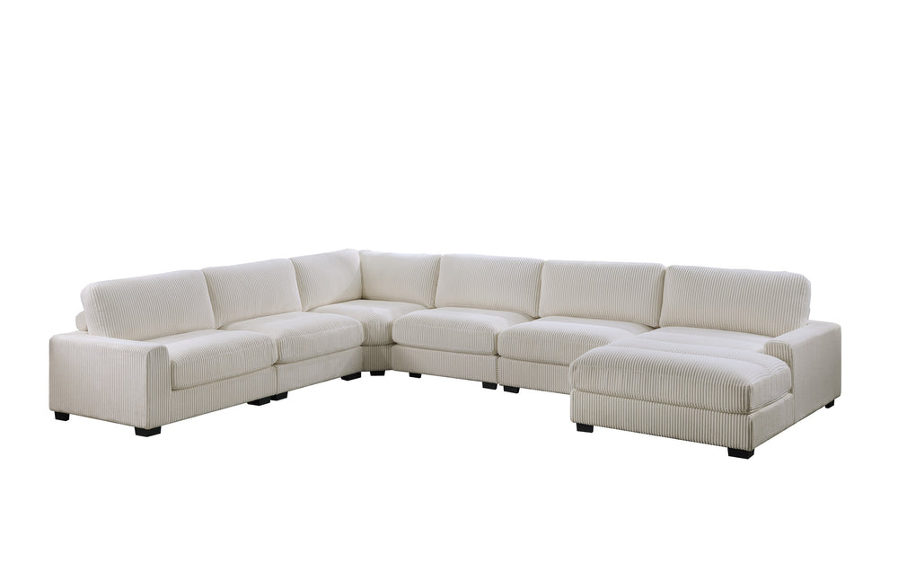 English Elm Beige Modular 6pc Sectional Couch in Soft Corduroy – Configurable LAF/Raf/Armless Pieces, Modern Elegance B011S00887