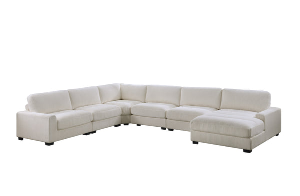 English Elm Beige Modular 6pc Sectional Couch in Soft Corduroy – Configurable LAF/Raf/Armless Pieces, Modern Elegance B011S00887