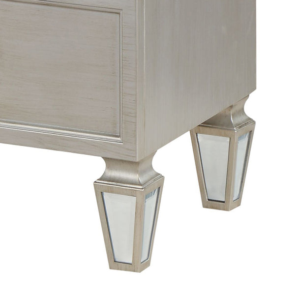 English Elm Silver Glam Mirrored 2-Drawer Nightstand with Elegant Inlay Trim, Spacious Storage & Chic Shine B062P181345