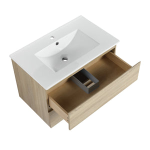 English Elm 30" Modern Wall-Mounted Bathroom Vanity With Durable Ceramic Sink & Soft-Close Drawers For Style W999S00168