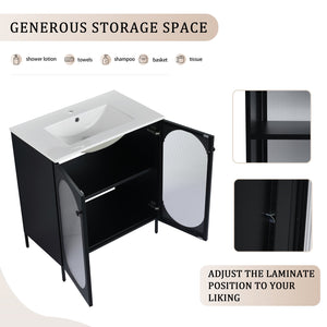 English Elm 30 Inch Freestanding Bathroom Vanity With Durable Ceramic Sink & Customizable Storage Solutions W999S00163