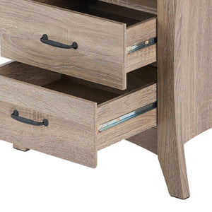 English Elm Rustic Nightstand with 2 Drawers & Open Shelf, Smooth Metal Glides, Safety Stops, Manual Close — Durable Rustic Natural Design B062P181338
