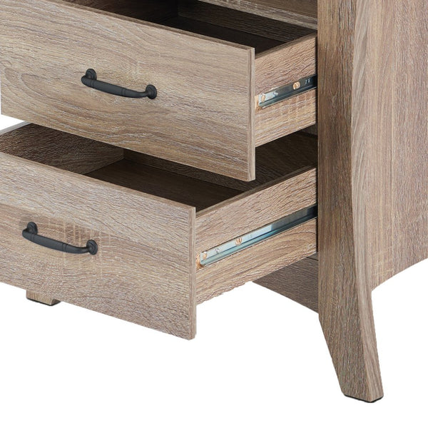 English Elm Rustic Nightstand with 2 Drawers & Open Shelf, Smooth Metal Glides, Safety Stops, Manual Close — Durable Rustic Natural Design B062P181338