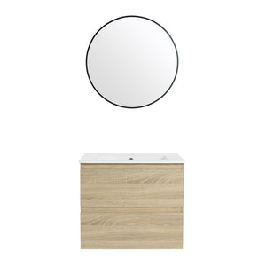 English Elm 24" Modern Wall-Mounted Bathroom Vanity With Ceramic Sink & Soft-Close Drawers For Compact Spaces W999S00167