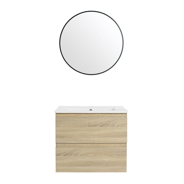 English Elm 24" Modern Wall-Mounted Bathroom Vanity With Ceramic Sink & Soft-Close Drawers For Compact Spaces W999S00167