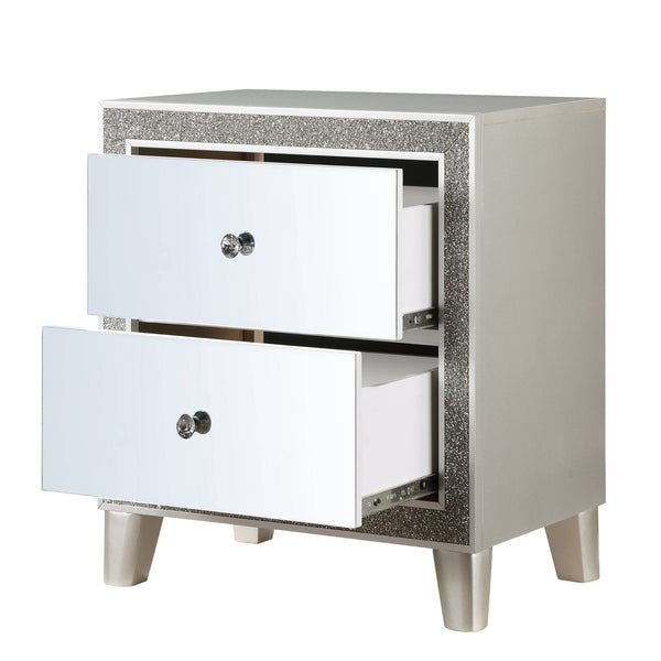 English Elm Champagne Mirrored 2-Drawer Nightstand with Felt-Lined Top Drawer, Glamorous Champagne Finish and Acrylic Accents B062P181340
